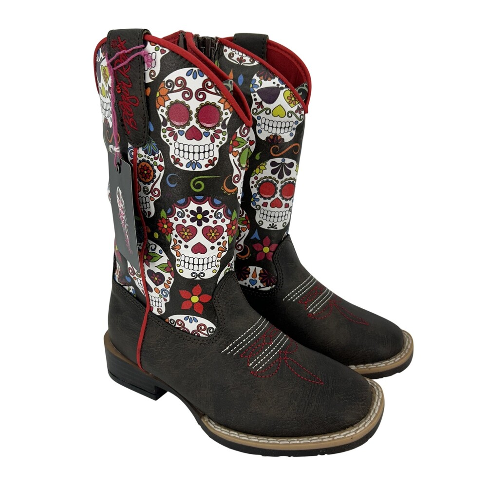 Blazin Roxx Boots Kids Size 10 Destiny Sugar Skull Western Zip Slip Resistant